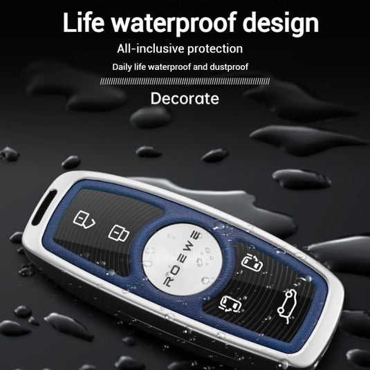 Roewe Zinc Alloy + Leather Car Key Fob Case Cover For Ei5, ERX5, eRX5, MARVEL X, i6, iMAX8