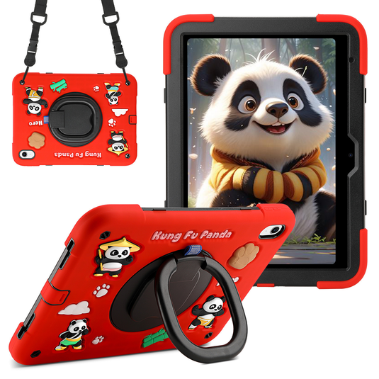 [Built-in Rotating Stand] Apple iPad 10/11'' 10/11th Gen (2022/2025) Panda Silicone Kids Shockproof Case with Shoulder Strap