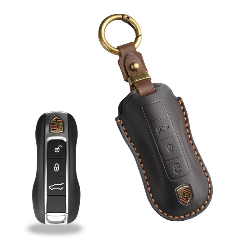 Load image into Gallery viewer, Porsche Handcrafted Genuine Leather Car Key Fob Case Cover For Macan, 718, Panamera
