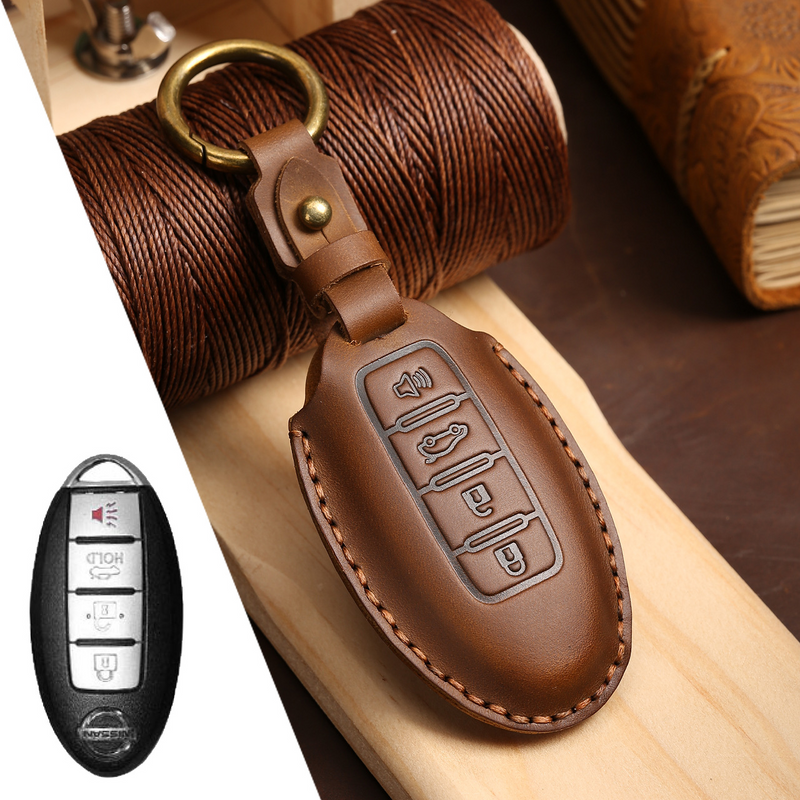 Load image into Gallery viewer, Nissan Handcrafted Genuine Leather Car Key Fob Case Cover For Pathfinder, Murano, Micra, Altima, Sentra,  Note, Juke, Armada, Qashqai
