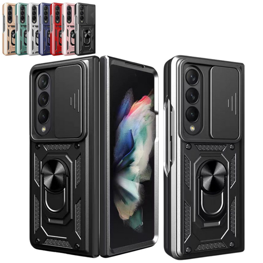 [Built-in Ring Bracket][With Slide Len Cover] Samsung Galaxy Z Fold 6 SM-F956 TPU Magnetic Heavy Duty Series Case