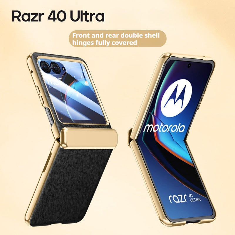 Load image into Gallery viewer, Motorola Moto Razr 40 Ultra Electroplated Chain Shockproof Plain Leather Essentials Series Case With Screen Protector
