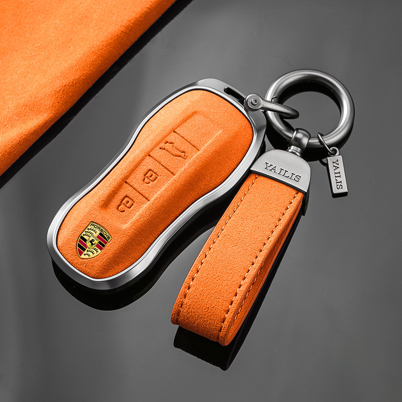 Load image into Gallery viewer, Porsche Luxury Suede Car Key Fob Case Cover For Macan, Cayenne, 911, Panamera, 718, Taycan, 992
