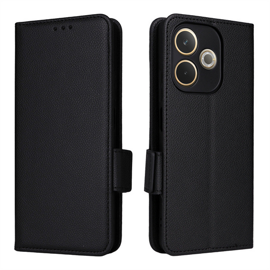 [With Card Slot] OPPO A5 Pro 5G - Premium Lychee-Grain Flip Leather Case With Detachable Wrist Strap