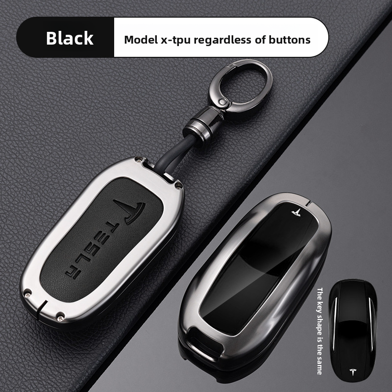 Load image into Gallery viewer, Tesla Full Aluminum Alloy + TPU Film &amp; PU Leather Cover Car Key Fob Case for Model S, Model X - i-Station Mobile Phone &amp; Electronic Device Repair and Accessories
