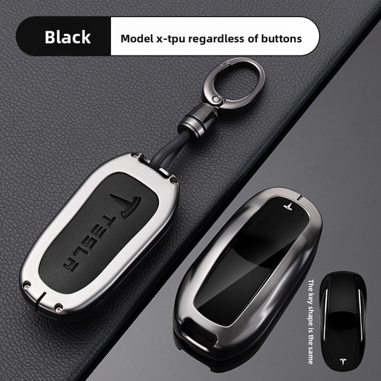 Tesla Full Aluminum Alloy + TPU Film & PU Leather Cover Car Key Fob Case for Model S, Model X - i-Station Mobile Phone & Electronic Device Repair and Accessories