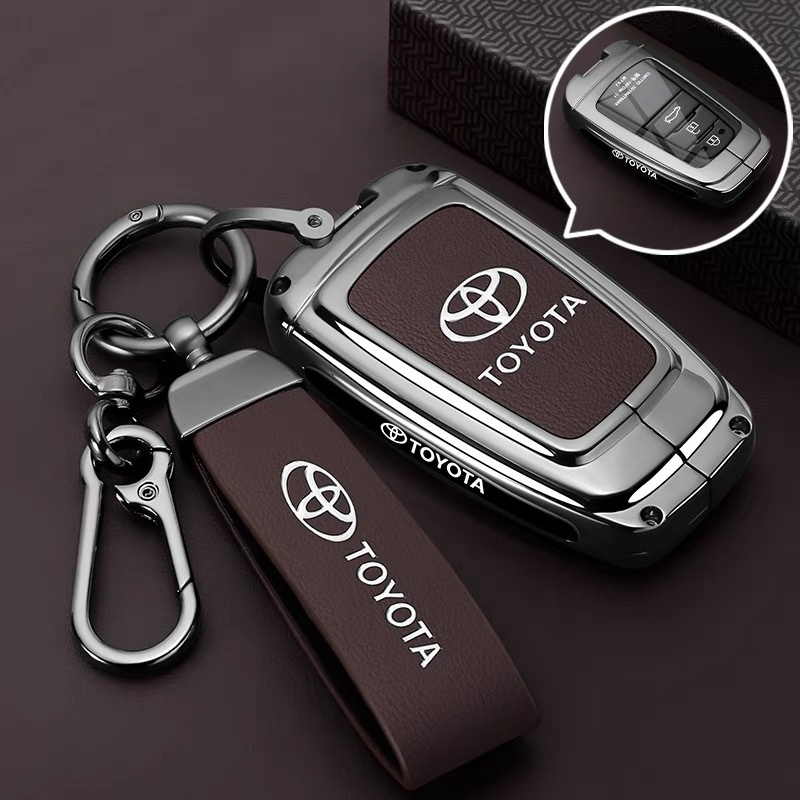 Load image into Gallery viewer, Toyota PU Leather + Zinc Alloy Car Key Fob Case Cover For Corolla, Prius, Camry, C-HR, RAV4, Altis, Land Cruiser Prado
