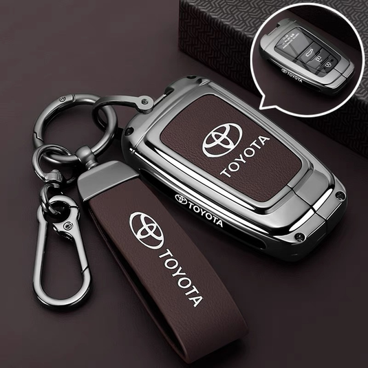 Toyota PU Leather + Zinc Alloy Car Key Fob Case Cover For Corolla, Prius, Camry, C-HR, RAV4, Altis, Land Cruiser Prado