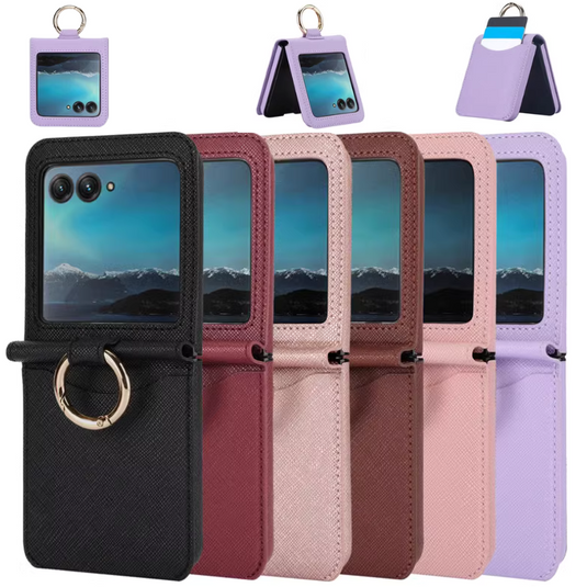 [With Card Solt][Built-in Ring Bracket] Motorola Moto Razr 40/Ultra Ultra-thin Full Protective Shockproof Genuine Leather Series Case