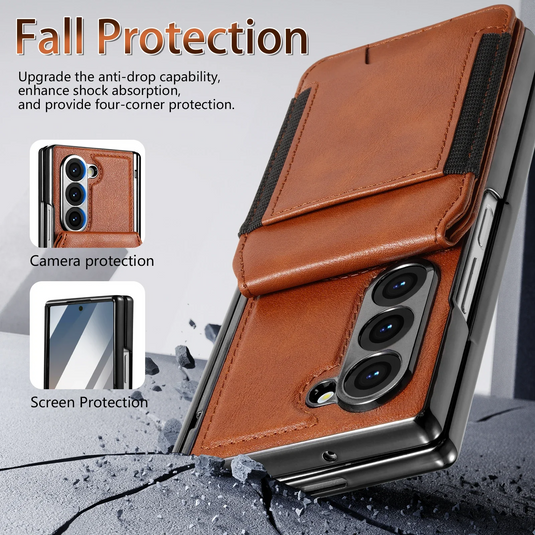[Magsafe Compatible][With Card Holder] Samsung Galaxy Z Fold7 Foldable Leather Stand Case with Screen Protector