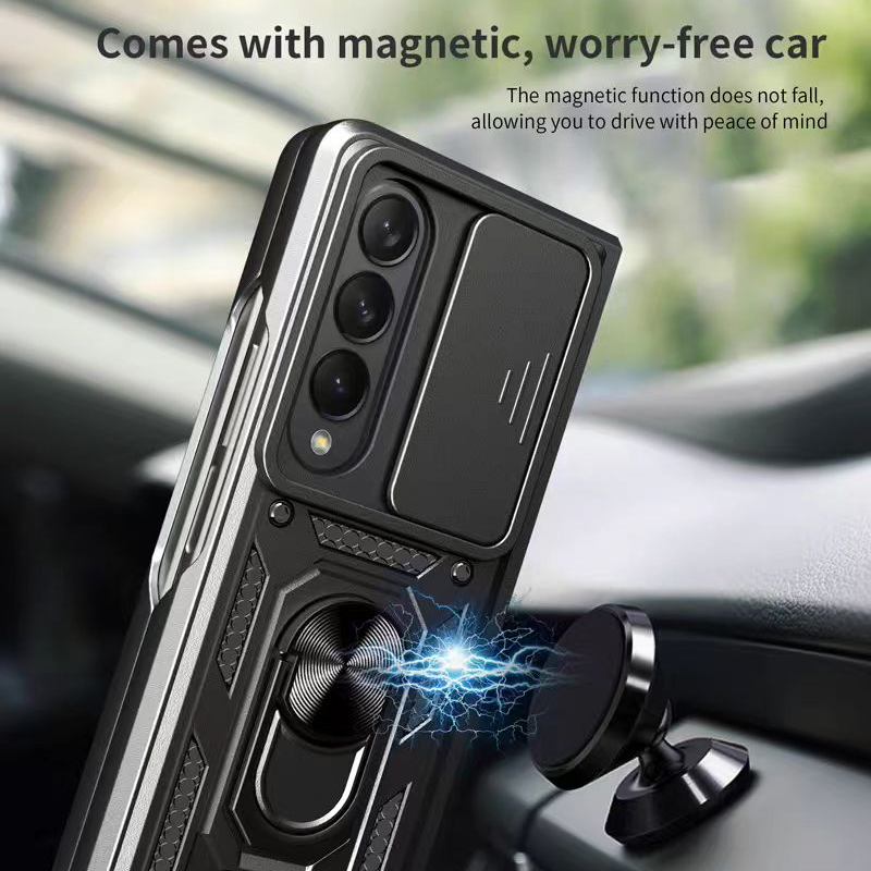 Load image into Gallery viewer, [Built-in Ring Bracket][With Slide Len Cover] Samsung Galaxy Z Fold 6 SM-F956 TPU Magnetic Heavy Duty Series Case
