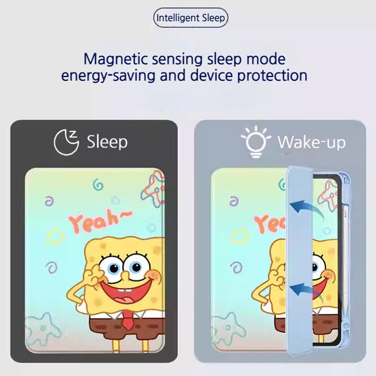 [Built-in Pen Slot] Apple iPad Air 11-inch M2/M3 (2024/2025) SpongeBob Smart 360° Degree Rotate Stand Shockproof Flip Cover Case