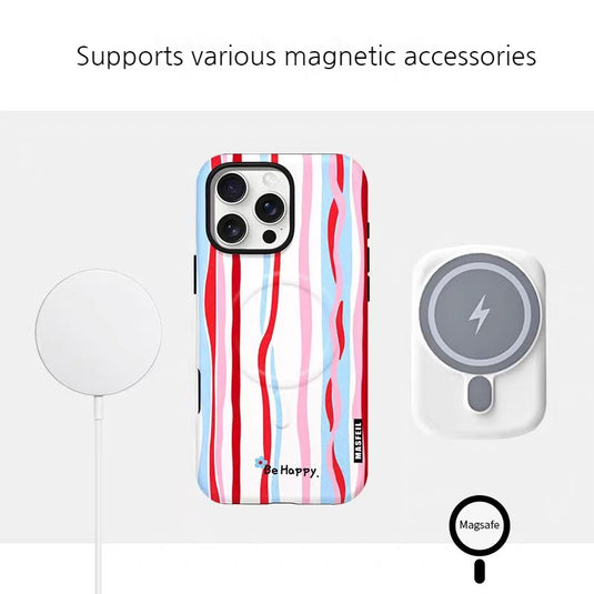 [Magsafe Compatible] Apple iPhone 17/Air/Pro/Max - Minimalist Stripe Shockproof Stand Case