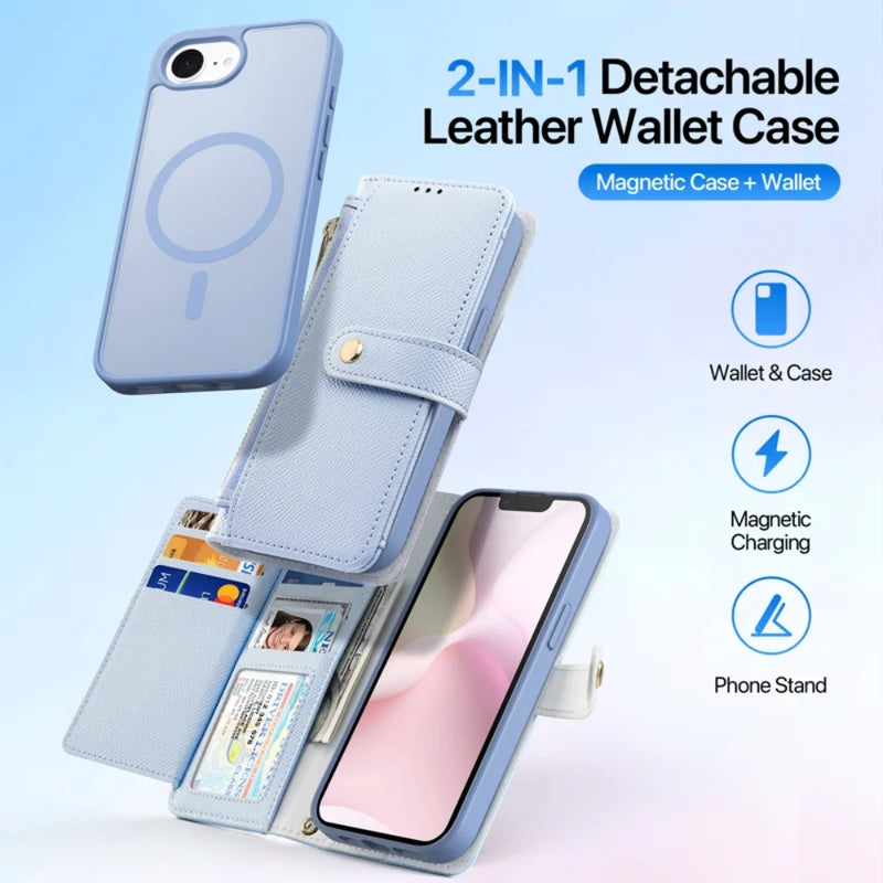 Load image into Gallery viewer, [Detachable][With Card Slot] Apple iPhone 16e - Detachable Magnetic Genuine Leather Wallet Case
