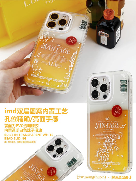 Apple iPhone 14/Pro/Pro Max Beer Design Phone Case with Embedded Rolling Particles Shockproof Fashion Series Case