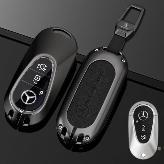 Mercedes Benz Alloy + Leather Protection Car Key Case For Benz A, B, C, E, S, G-Class, GLA, GLB, GLC, GLE, GLS, CLA, CLS, EQC