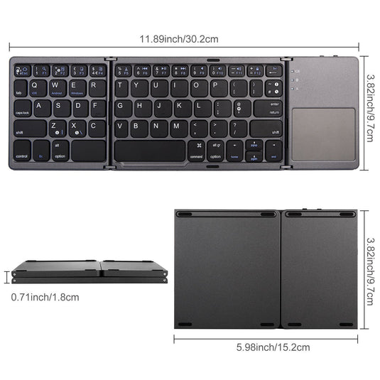 Foldable Bluetooth Keyboard with Touchpad Portable Wireless Keyboard , Rechargeable Full Size Ultra Slim Pocket Folding Keyboard for Android Windows iOS Tablet And Mobile Phone