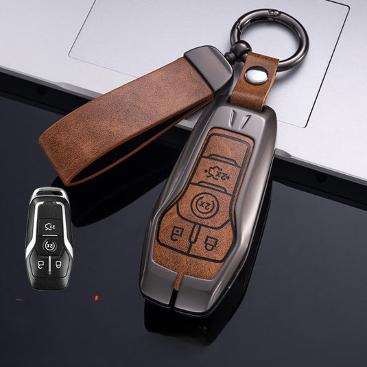 Ford Zinc Alloy Leather Folding Key Case For Ranger, Mustang, Everest, Escape, Puma, Transit, Focus, Fiesta, Ranger Raptor, Mondeo