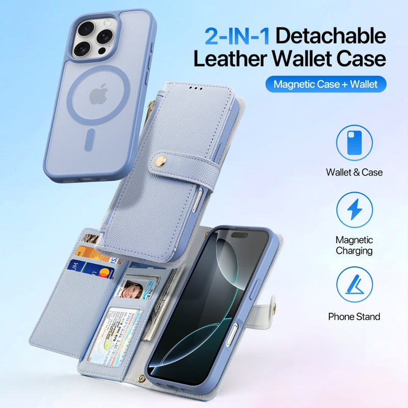 Load image into Gallery viewer, [Detachable][With Card Slot] Apple iPhone 16/Pro/Plus/Max - Detachable Magnetic Genuine Leather Wallet Case
