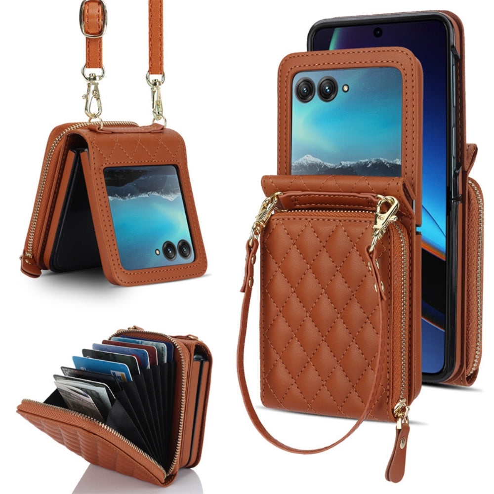 [With Shoulder Strap] [With Card Slot] Motorola Razr 50/Ultra - PU leather Crossbody Wallet Style Shockproof Phone Case - i-Station Mobile Phone & Electronic Device Repair and Accessories