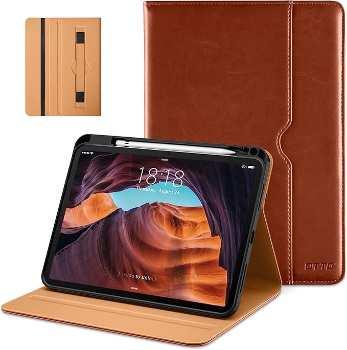 Load image into Gallery viewer, Apple iPad 10th 10.9&quot; 2022 - Premium Leather Business Folio Stand Cover With Pencil Holder - Auto Wake/Sleep And Multiple Viewing Angles Leather Case
