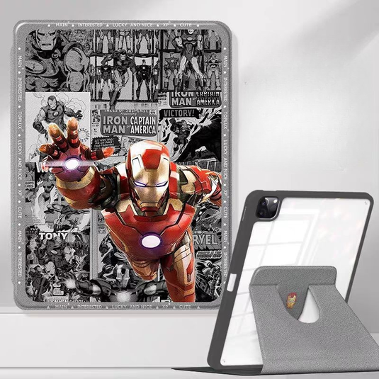 [Built-in Pen Slot] Apple iPad Air 11-inch M2/5 (2024/2025) Iron Man Smart 360° Degree Rotate Stand Shockproof Flip Cover Case