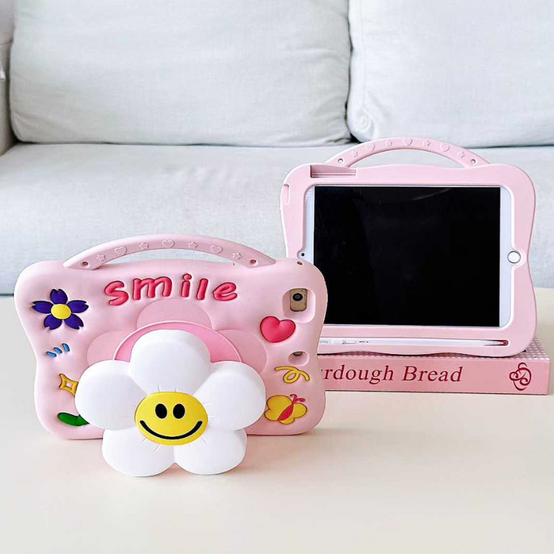 Load image into Gallery viewer, [With Pen Slot][Shoulder Strap] Apple iPad 5/6 9.7&#39;&#39; 5/6th Gen (2017/2018) Flower Silicone Full-Protection Shockproof Stand Case
