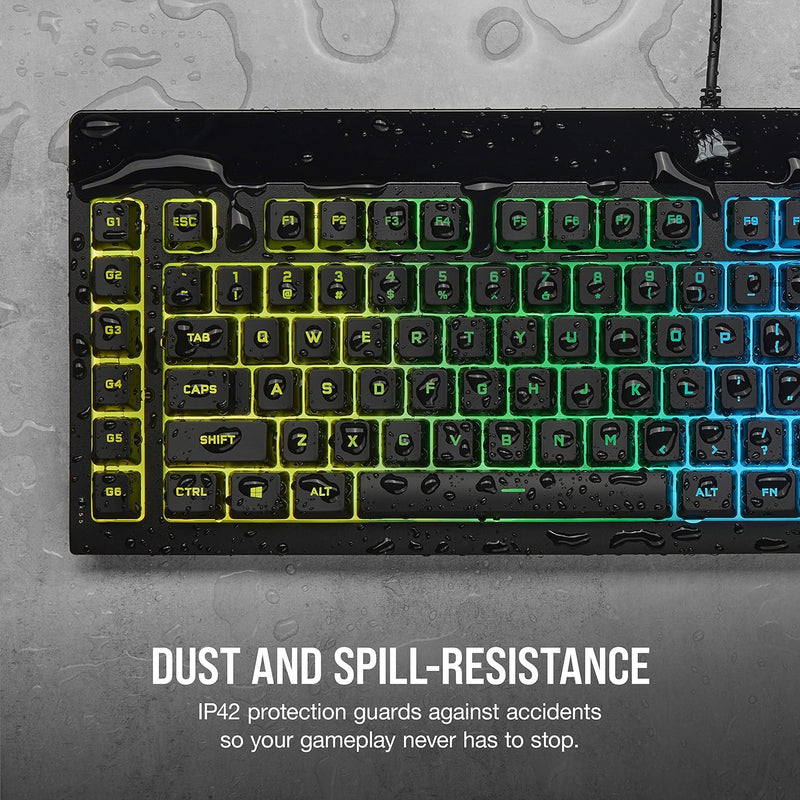 Load image into Gallery viewer, Corsair K55 RGB PRO Wired Membrane Gaming Keyboard (Dynamic Per-Key RGB Backlighting, 6 Macro Keys w/Elgato Software Integration, IP42 Dust and Spill-Resistant, Detachable Palm Rest) QWERTY, Black
