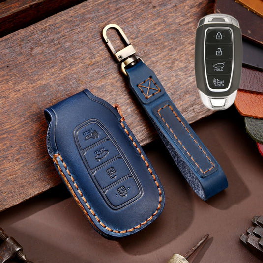 Hyundai Handcrafted Genuine Leather Car Key Protective Case For Santa Fe, Tucson, Palisade, Kona, Santa Fe, Azera