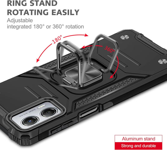 [Magnetic Rotable Kickstand] Motorola Moto G53 - Shield Shockproof Rugged Heavy Duty Case With 2PC Tempered Glass Screen Protector