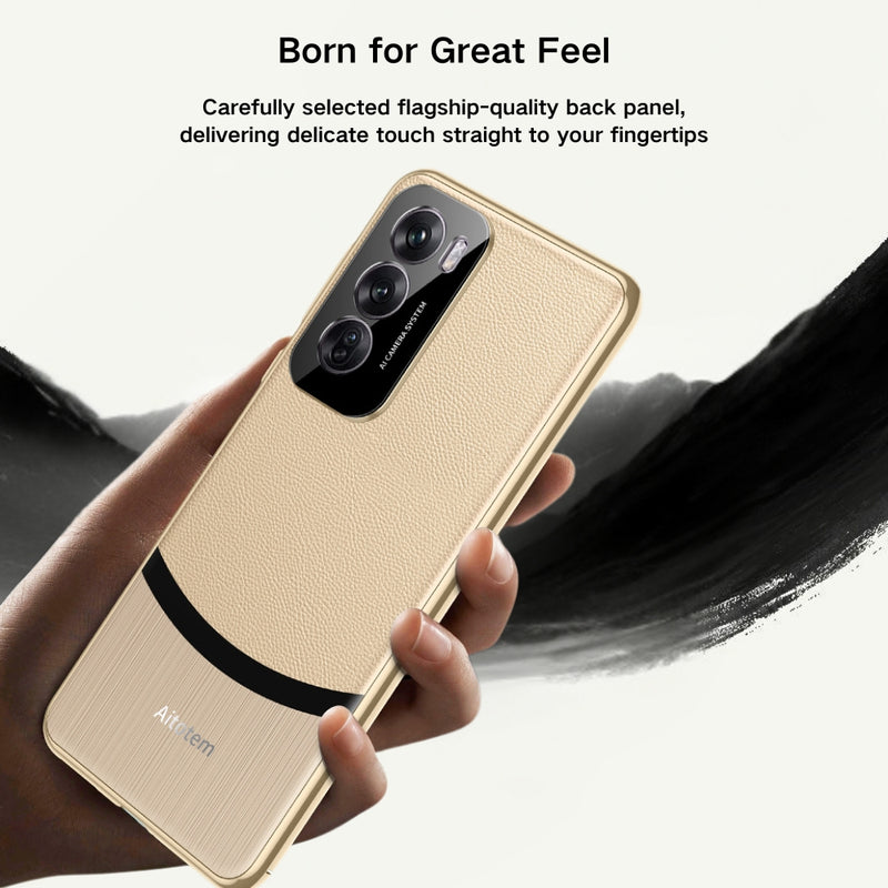 Load image into Gallery viewer, OPPO Reno12/Pro - Electroplated Spliced Vegan Leather Hard-Edge Shockproof Protective Case
