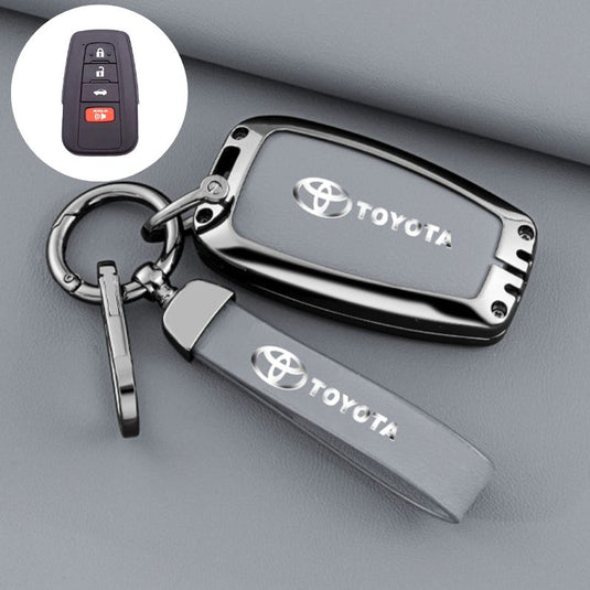 Toyota Full Metal Coverage + PU Leather Car Key Fob Case Cover For Camry, Corolla, RAV4, Highlander, C-HR, Prius, Avalon
