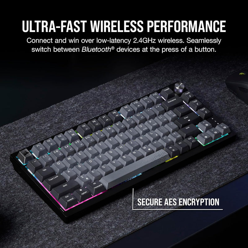 Load image into Gallery viewer, CORSAIR K65 PLUS WIRELESS 75% RGB Hot-Swappable Mechanical Gaming Keyboard – Pre-Lubricated CORSAIR MLX Red Linear Switches – Top Mounted – Dual-Layer Sound Dampening – PBT Keycaps – QWERTY NA– Black
