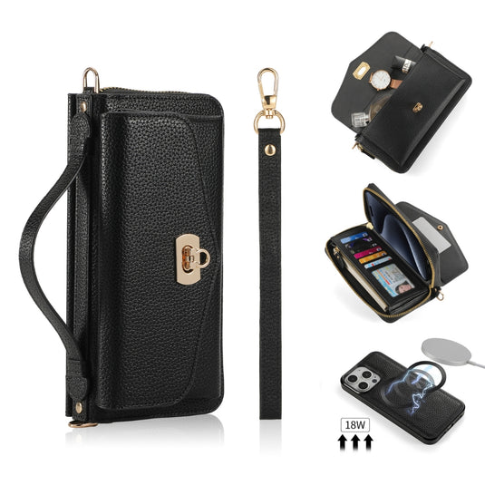 [With Shoulder Strap] [Magsafe Compatible] Apple iPhone 12/Pro/Max - Crossbody Wallet Style Shockproof Phone Case