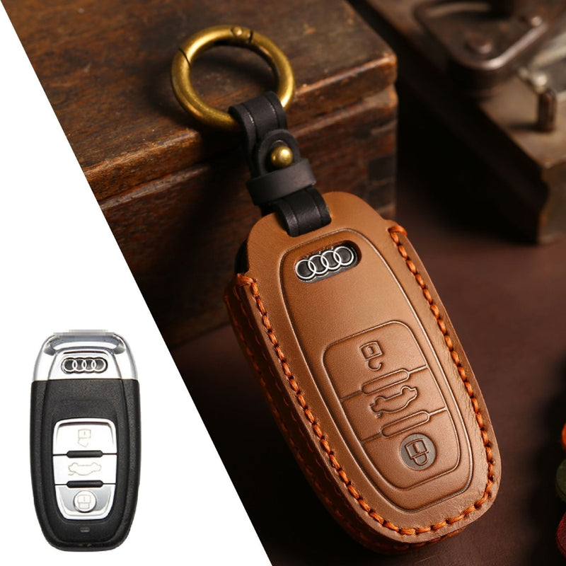 Load image into Gallery viewer, Audi Handcrafted Genuine Leather Car Key Protective Case For A3, A4, A5, A6, A8, Q2, Q5, Q7, Q8, e-tron
