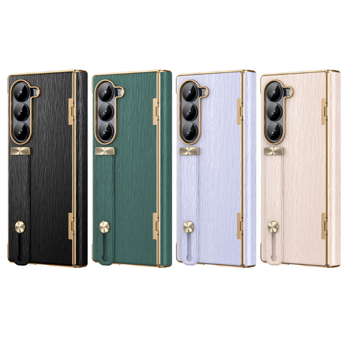 [With Wrist Strap] Samsung Galaxy Z Fold 5 SM-F946 Electroplated Plain Leather Rotating Hinge shockproof Essentials Series Case