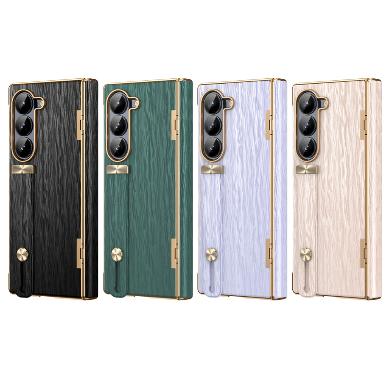 Load image into Gallery viewer, [With Wrist Strap] Samsung Galaxy Z Fold 4 SM-F936 Electroplated Plain Leather Rotating Hinge shockproof Essentials Series Case
