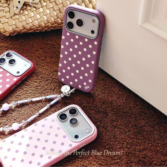 [Built-in Lint] Apple iPhone 17/Pro/Pro Max - Polka Dot PU Leather Full-Cover Shockproof Case
