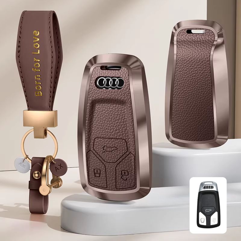Load image into Gallery viewer, Audi Aluminum Alloy Leather Car Key Fob Case Cover For A6L, A4L, Q5L, A3L, Q3, Q2L, A5, A7L, Q7, A8, Q4 e-tron - i-Station Mobile Phone &amp; Electronic Device Repair and Accessories
