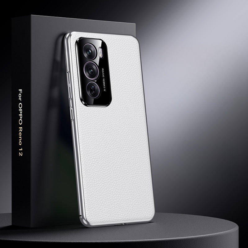 Load image into Gallery viewer, OPPO Reno12/Pro - Electroplated Full Cover Genuine Leather Business Phone Case
