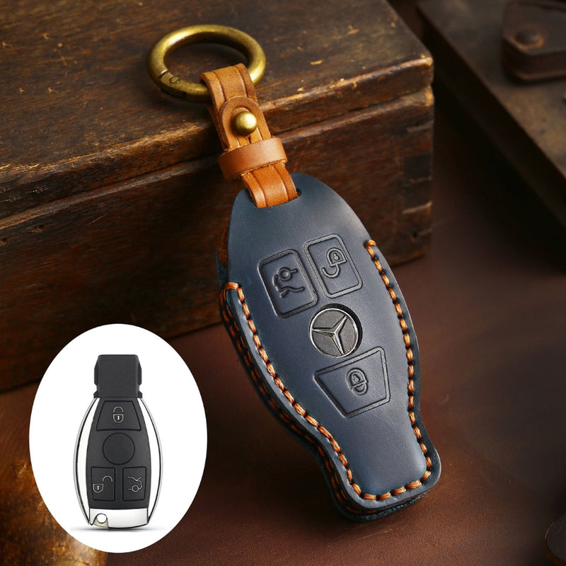 Load image into Gallery viewer, Mercedes Benz Handcrafted Genuine Leather Car Key Protective Case For Benz A, B, C, E, S-Class, GLC, GLE, GLK
