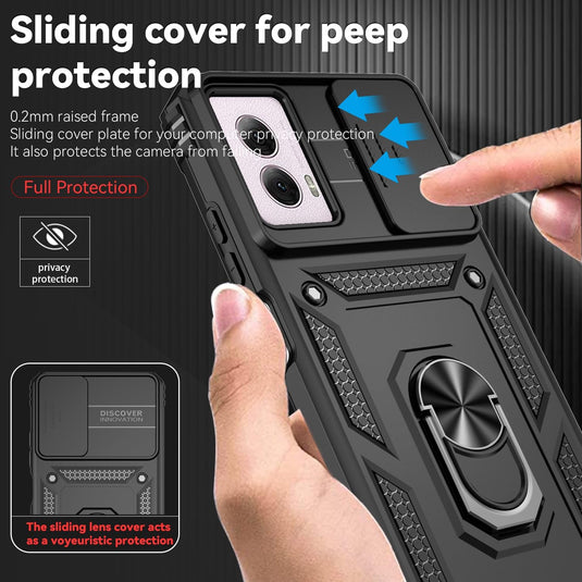 [Magnetic Ring Kickstand][Slide Camera Cover] Motorola Moto G Power 2024 - Shield Shockproof Rugged Heavy Duty Case  With 2PC 9H Glass Screen Protector