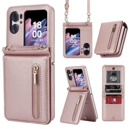 [With Shoulder Strap] OPPO Find N2 Flip (CPH2437, PGT110) - PU leather Crossbody Wallet Style Shockproof Phone Case