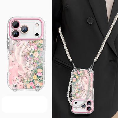[With Pearl Lanyard] Apple iPhone 15/Plus/Pro/Pro Max - Floral Airbag Shockproof Protective Case - i-Station Mobile Phone & Electronic Device Repair and Accessories