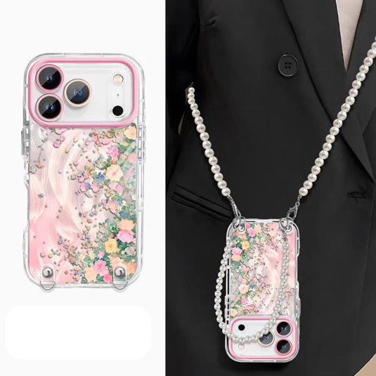 [With Pearl Lanyard] Apple iPhone 17/Air/Pro/Pro Max - Floral Airbag Shockproof Protective Case