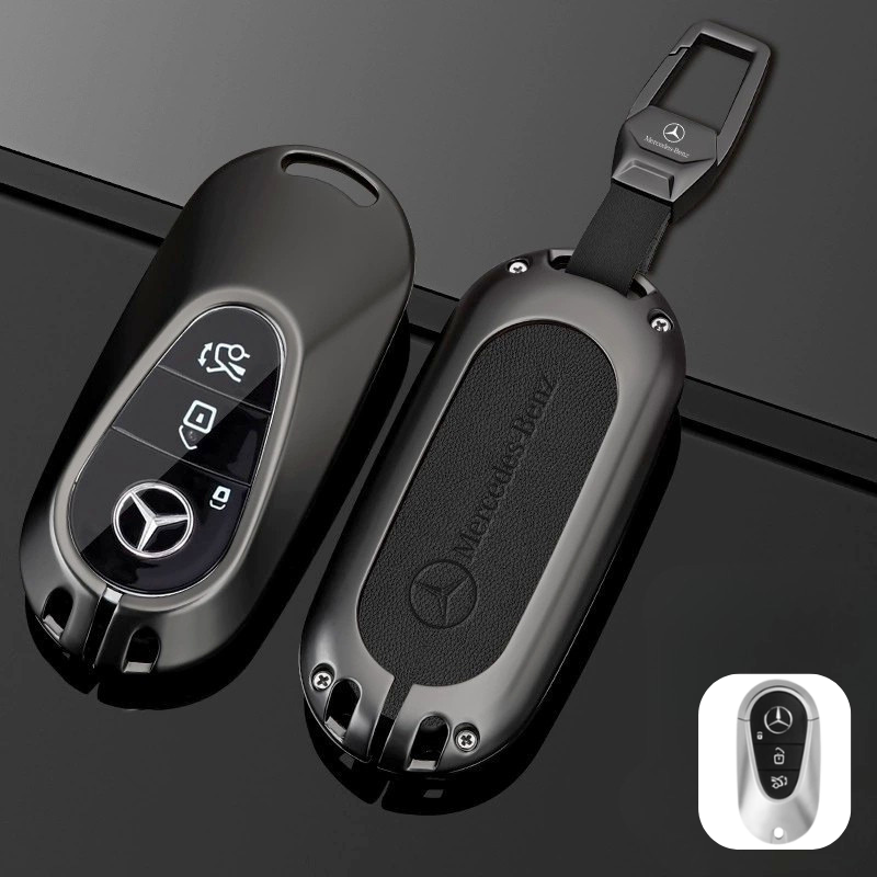 Load image into Gallery viewer, Mercedes Benz Alloy + Leather Protection Car Key Fob Case Cover For Benz A, B, C, E, S, G-Class, GLA, GLB, GLC, GLE, GLS, CLA, CLS, EQC - i-Station Mobile Phone &amp; Electronic Device Repair and Accessories
