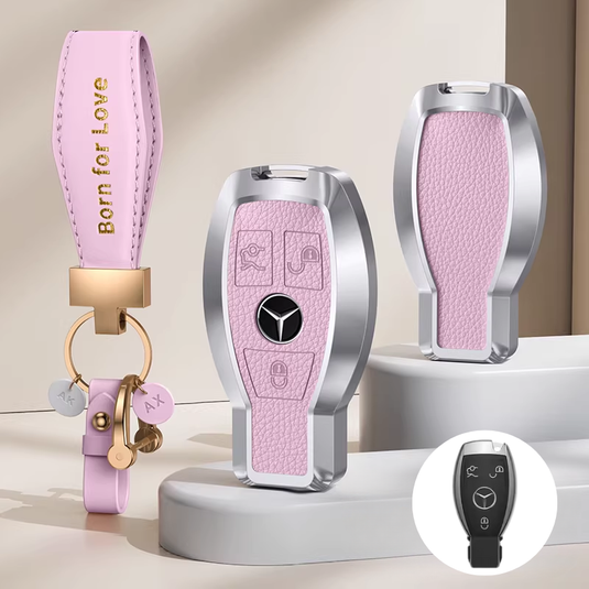 Mercedes Benz Aluminum Alloy Leather Car Key Fob Case Cover For Benz A, C, E, S, G-Class, GLA, GLB, GLC, GLE, GLS, CLA, CLS, EQC