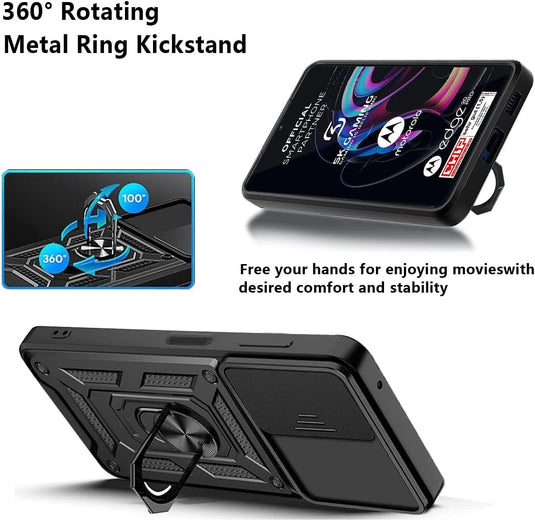 [Magnetic Ring Kickstand][Camera Cover] Motorola Moto Edge 20 Pro - Shield Shockproof Rugged Heavy Duty Case With 2PC 9H Glass Screen Protector