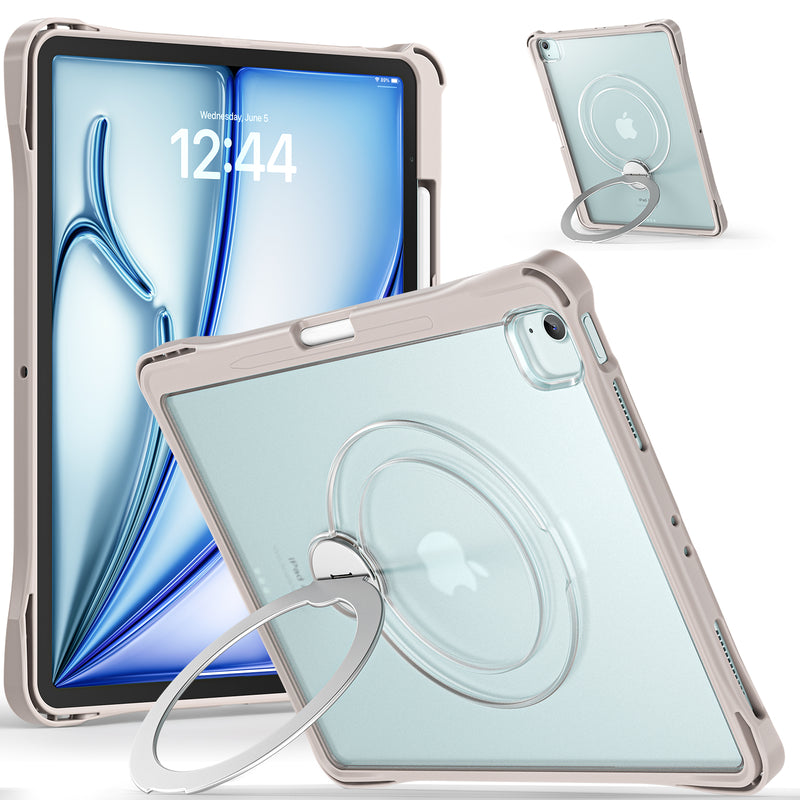 Load image into Gallery viewer, [With Pen Slot] Apple iPad Air 13-inch M2/M3/M4 (2024/2025/2026) 360° Rotating Stand Frosted Hard Acrylic Shockproof Cover Case
