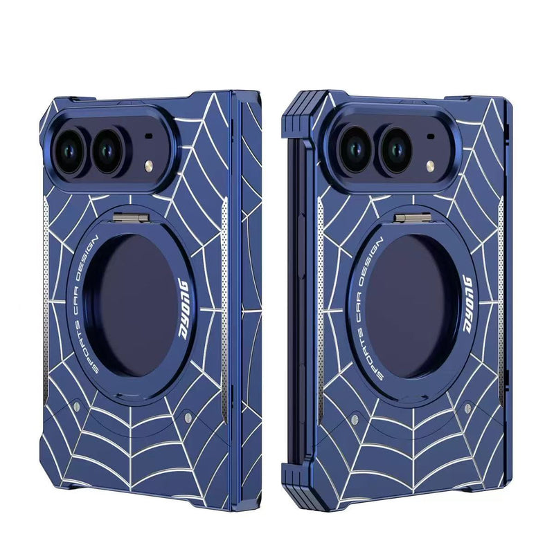 Load image into Gallery viewer, Apple iPhone Duo Frameless Mecha Metal Spiderman Rotating Magnetic Stand Case

